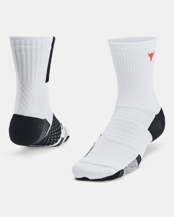Unisex Project Rock ArmourDry™ Playmaker Mid-Crew Socks in White image number 0